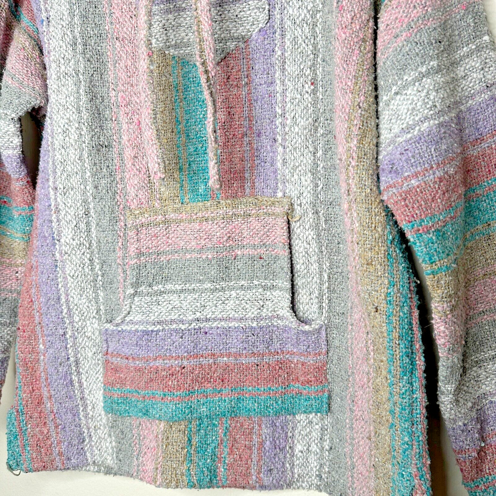 San Jose Pink Aqua Stripe Pullover Long Sleeve Blanket Front Pocket Hoodie L - Picture 2 of 10